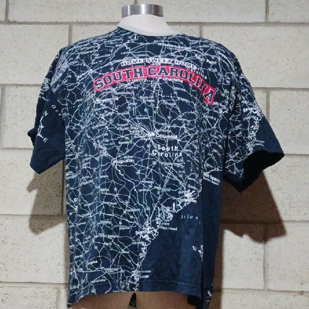 South Carolina Map Graphic Dark Blue T-Shirt Mens Size XXL